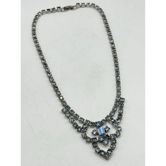 Vintage blue glass rhinestone collar necklace - Picture 3 of 6